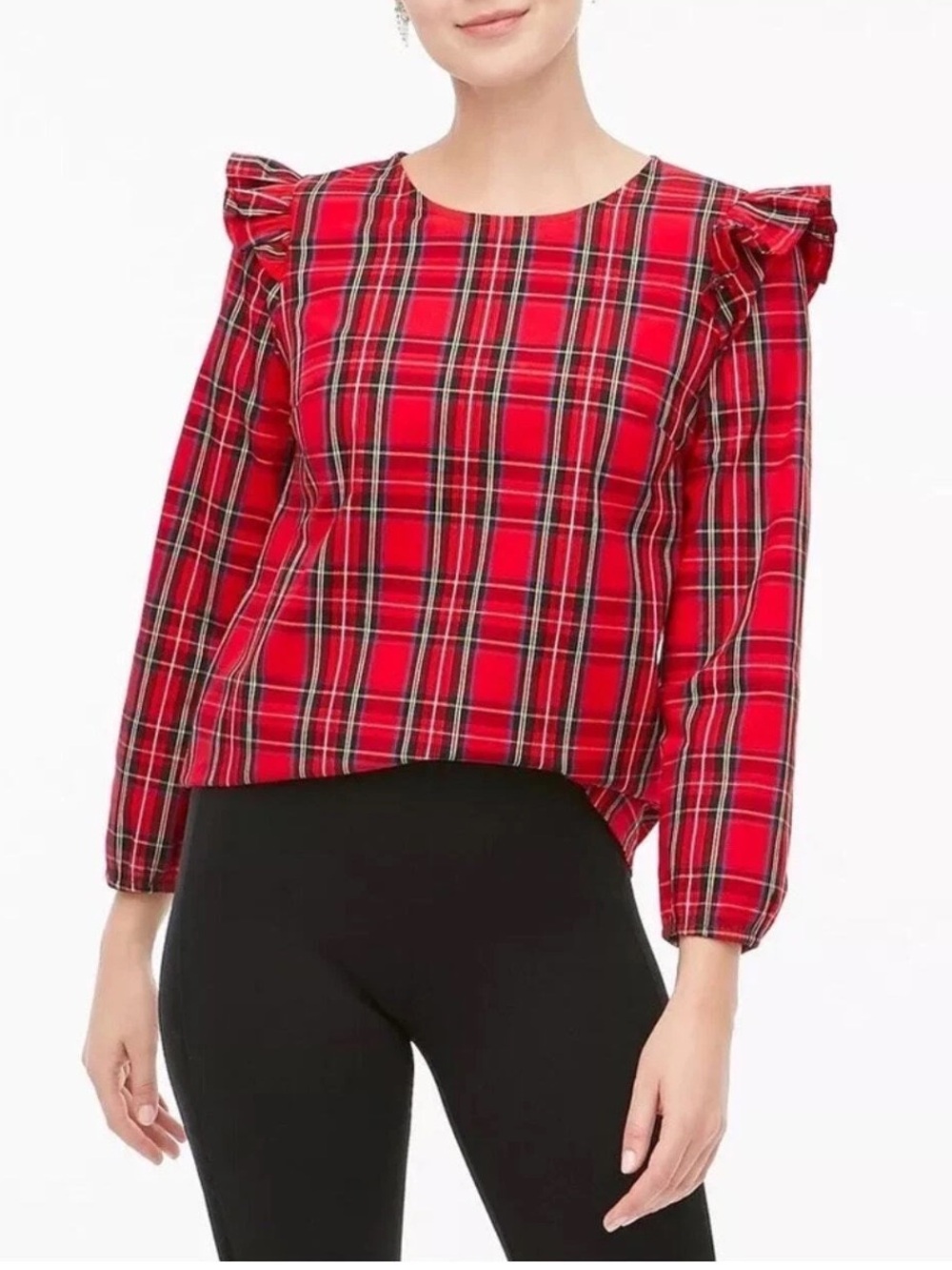 J. Crew Red Plaid Tartan Ruffle Blouse
